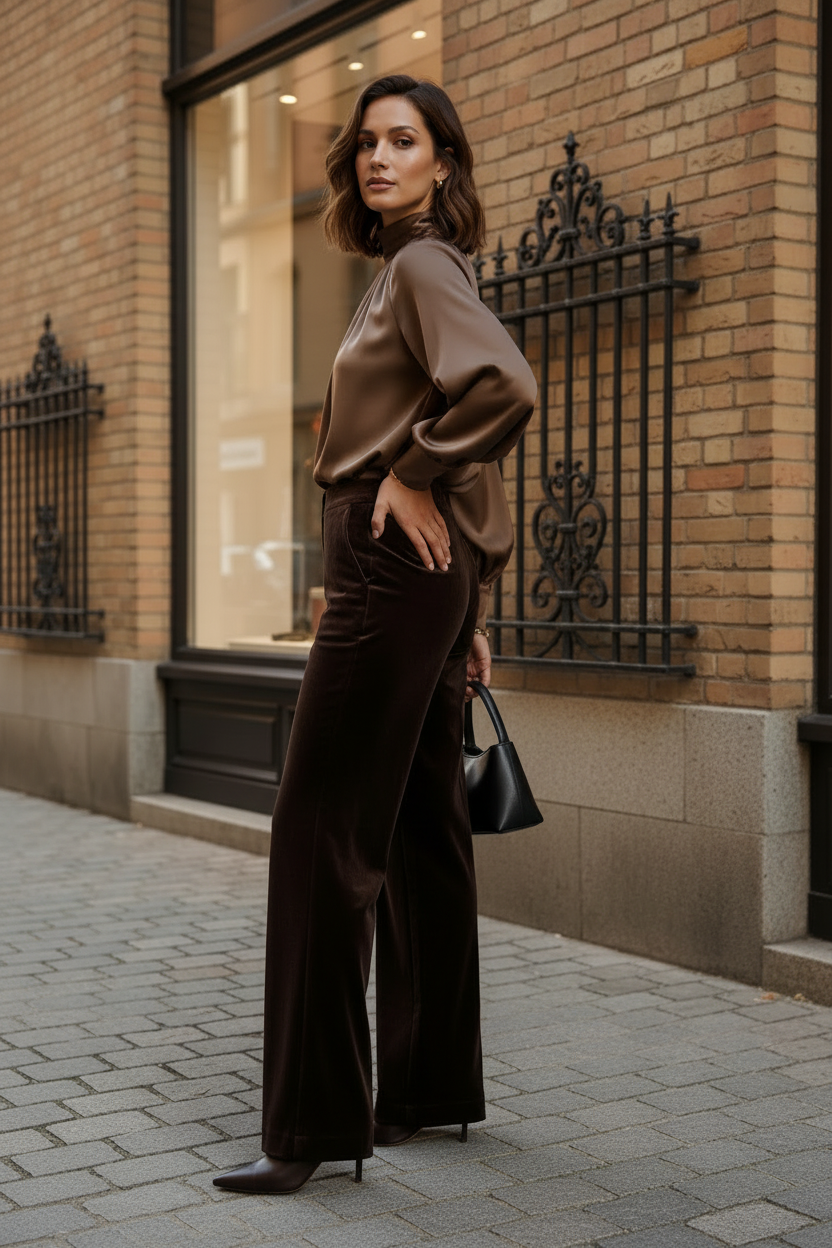 Elegant High Neck Pleated Blouse with Voluminous Long Sleeves