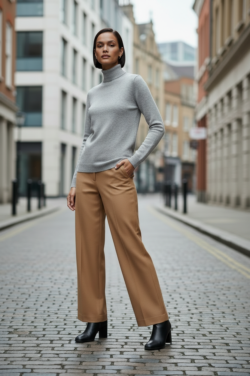 Long Sleeve Merino Wool Turtleneck Sweater for Women
