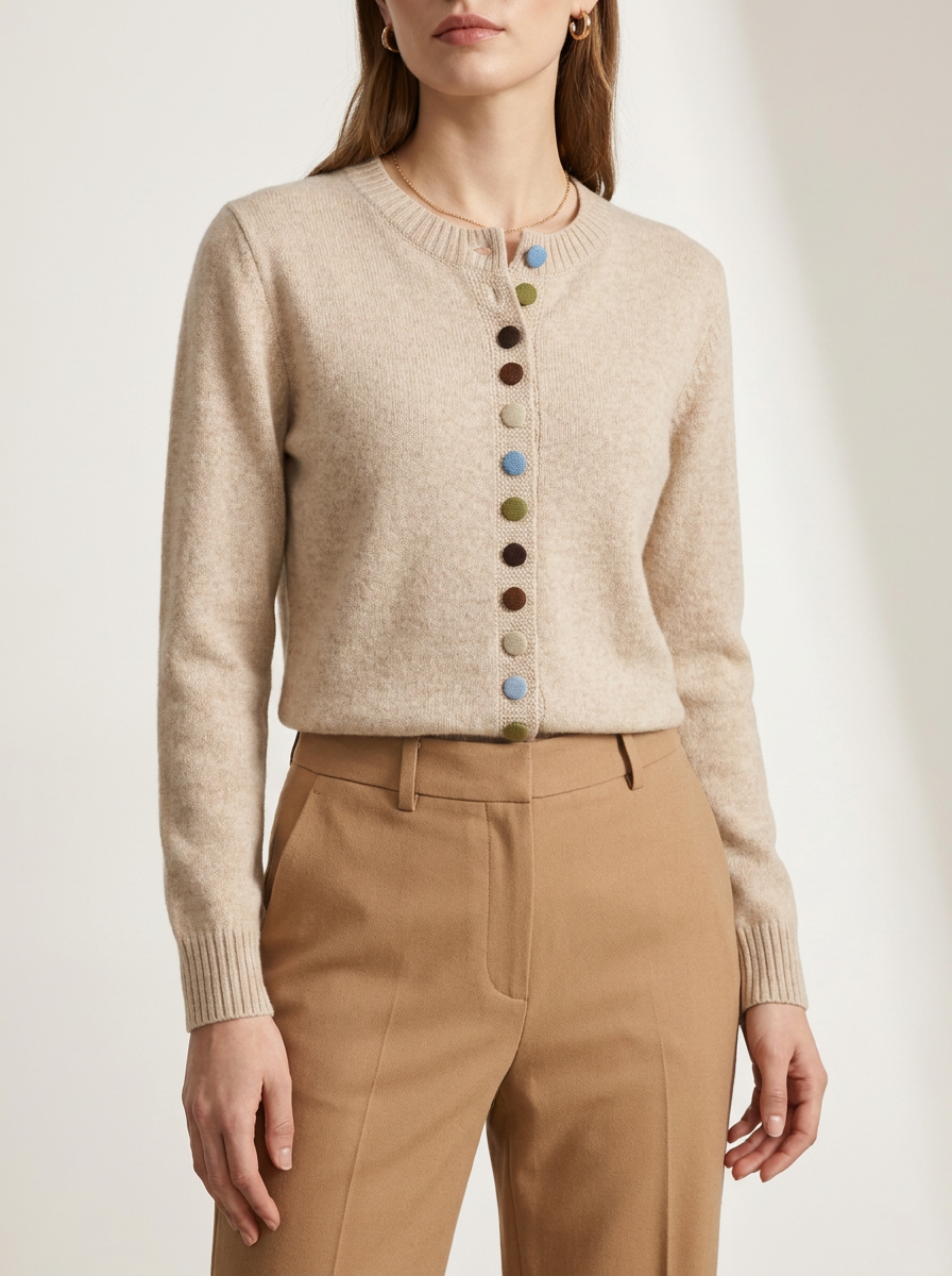 Multi-Button Crew Neck Knitted Cardigan (1 of 2)