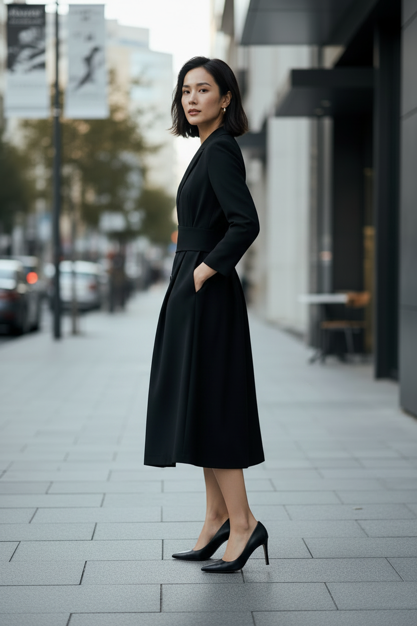 Long Sleeve Blazer Midi Dress with Cinch Waist Detail (2 of 2)