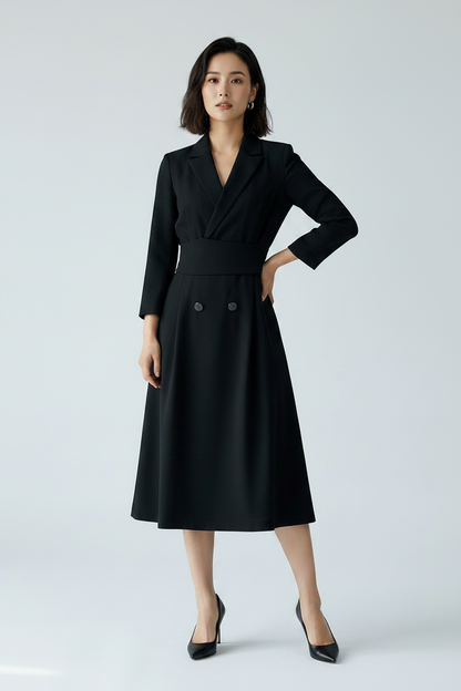 Long Sleeve Blazer Midi Dress with Cinch Waist Detail (1 of 2)