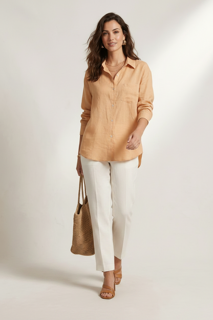 Oversized Linen Button-Down Shirt with Front Pocket (2 of 2)