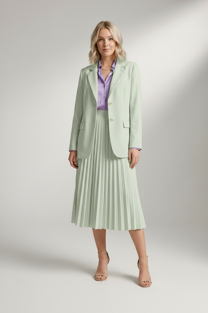 Relaxed Fit Single-Breasted Blazer with Notched Lapels in Light Green, studio shot