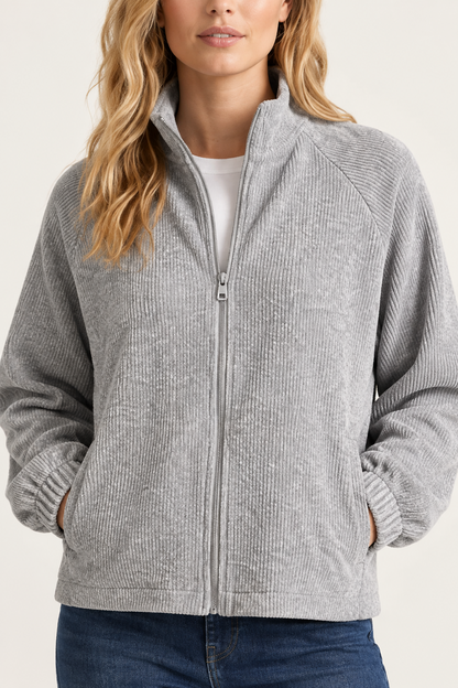 Ribbed Chenille Zip-Up Jacket with Raglan Sleeves, detail close-up