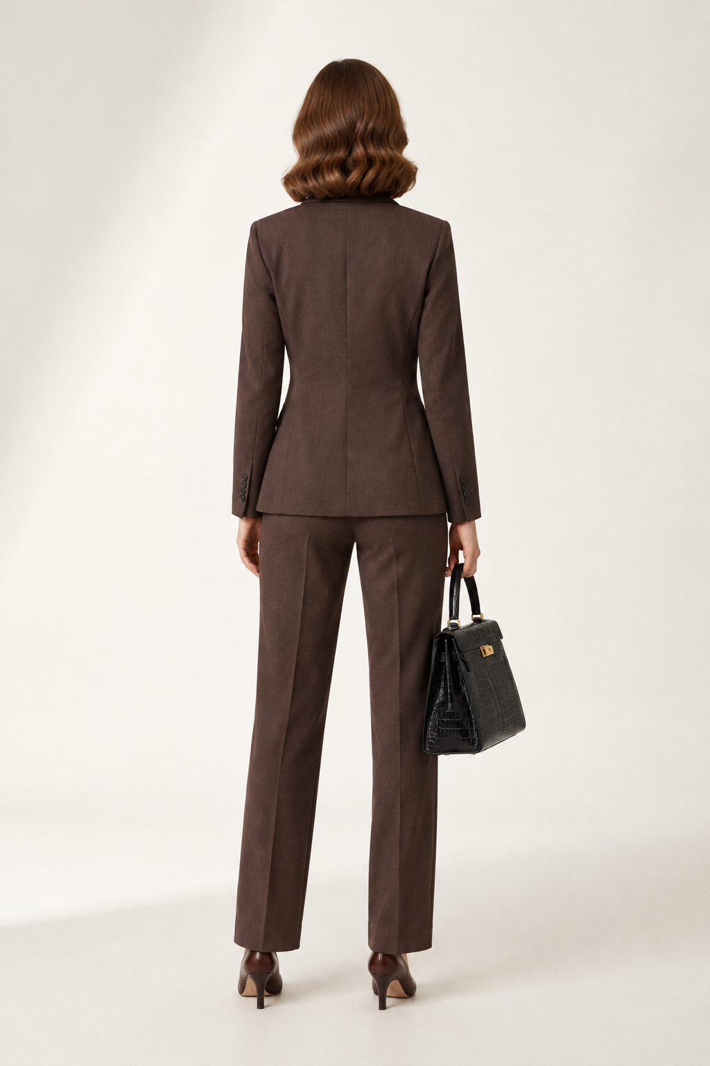 Single Button Tailored Blazer with Notched Lapel and Structured Shoulders, back view
