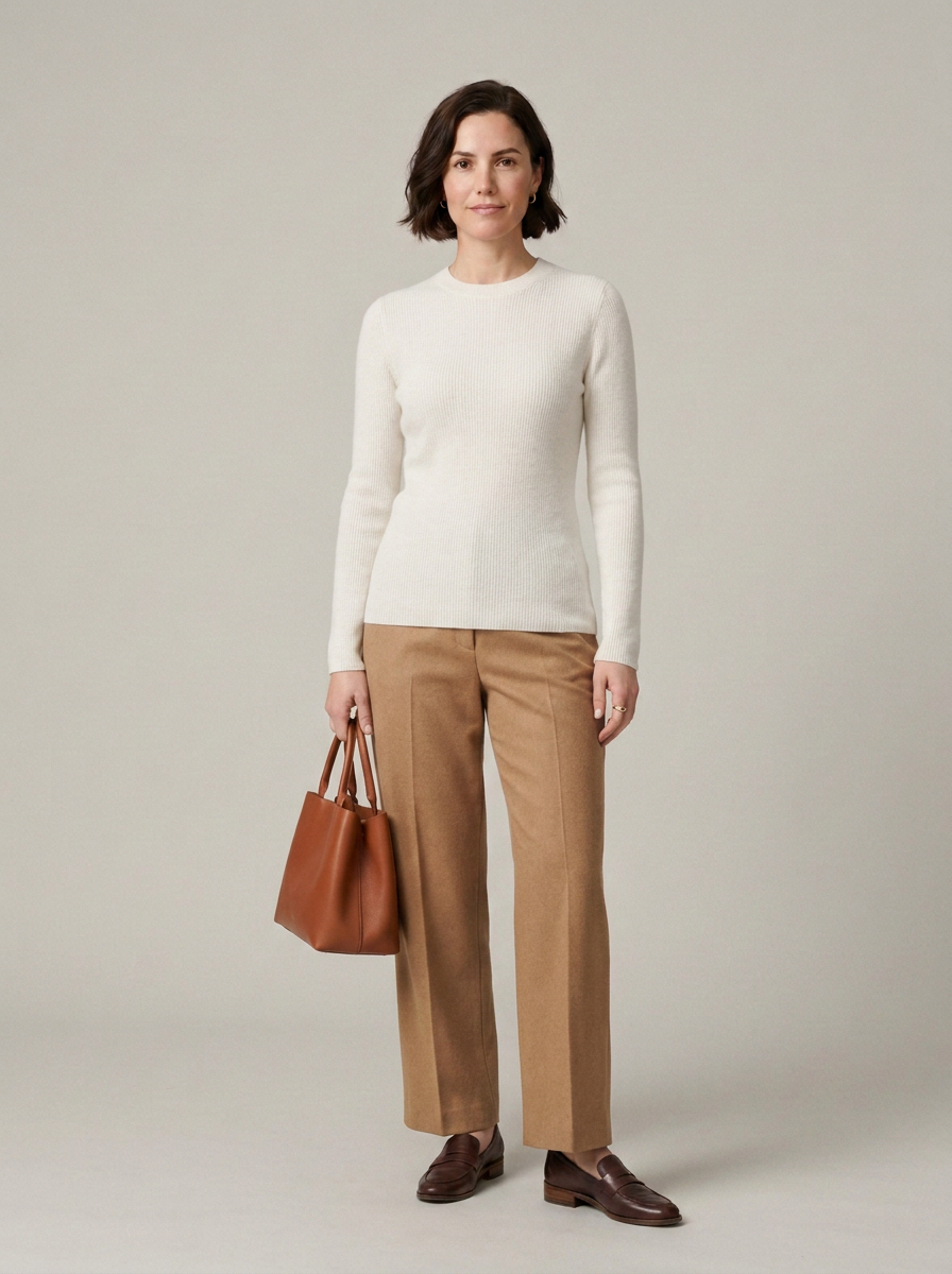 Slim Fit Crew Neck Merino Wool Pullover Sweater in White, studio shot