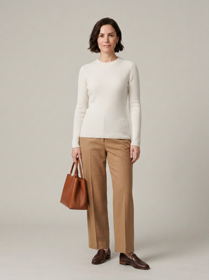 Slim Fit Crew Neck Merino Wool Pullover Sweater in White, studio shot