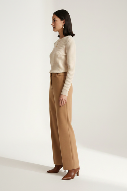 Vertical Ribbed Knit Crew Neck Pullover Sweater, side view